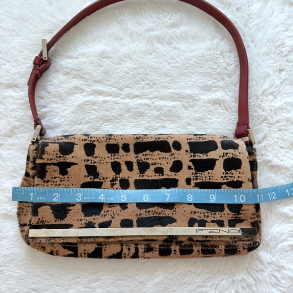 Fendi Brown Printed Pony Hair Baguette Black Beige Vintage 2000s Authentic - Picture 12 of 15